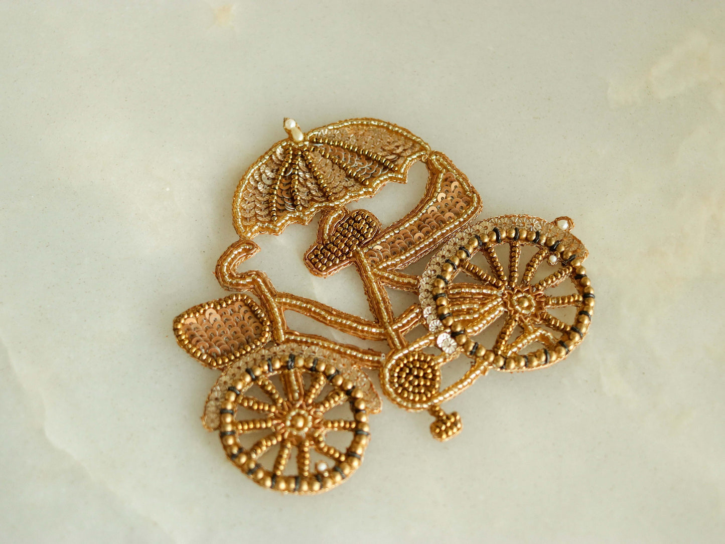 Quirky Cycle Golden Embroidered patch,Handmade Cycle applique,Boho Vehicle patch,Gold Zari Vintage Cycle Sew on DIY Patch