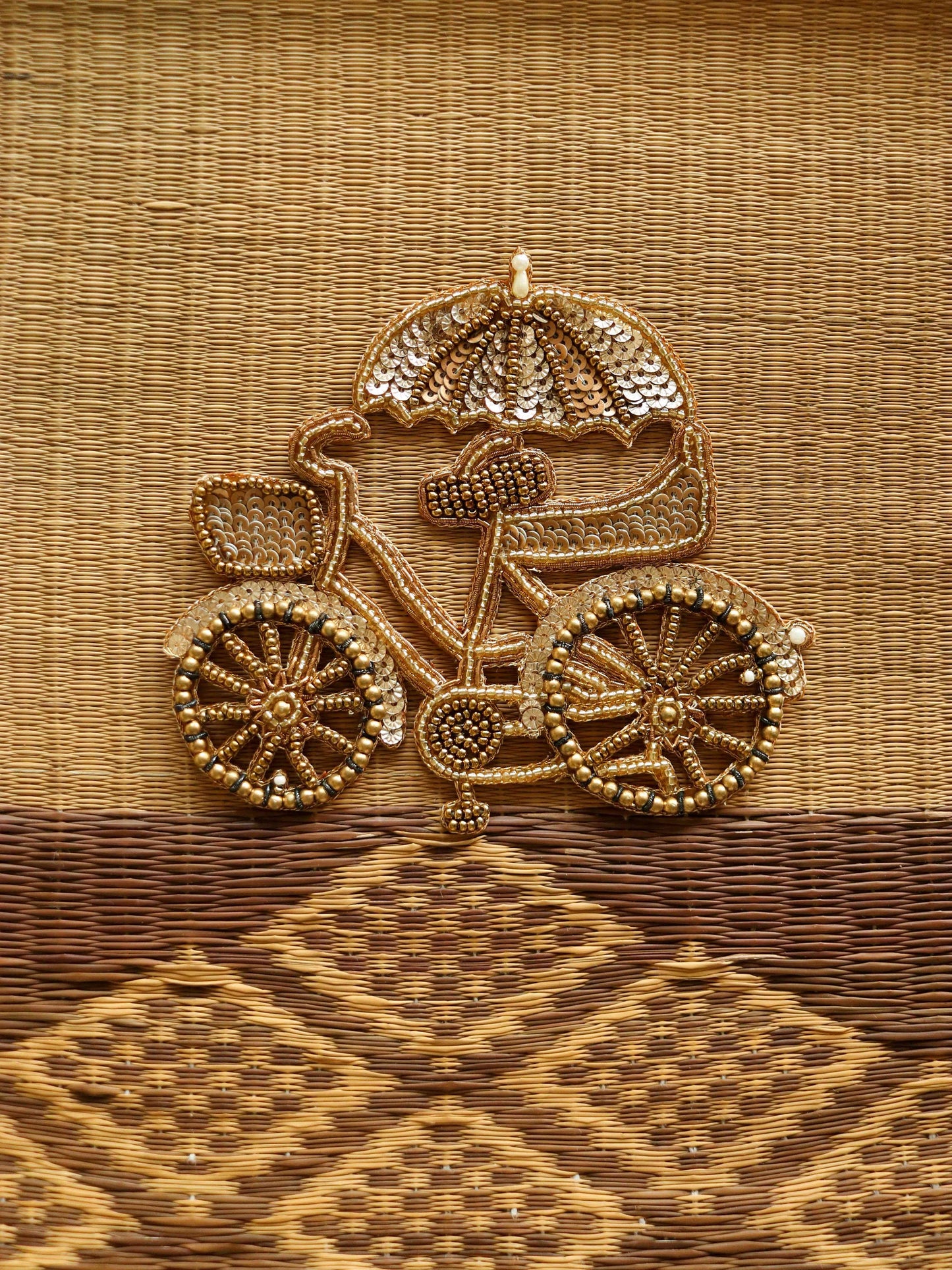 Quirky Cycle Golden Embroidered patch,Handmade Cycle applique,Boho Vehicle patch,Gold Zari Vintage Cycle Sew on DIY Patch