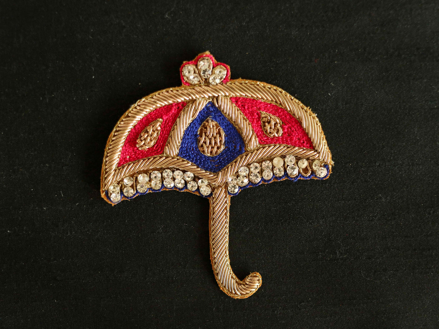 Quirky Umbrella Golden Embroidered patch,Handmade Parasol applique,Boho Umbrella patch,Gold Zari Sew on DIY Patch