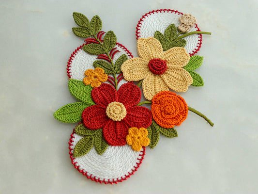 Large Red Yellow Floral Patch,Handmade Crochet embroidered floral applique, Large Boho 3D Floral patch,Crochet DIY Patch