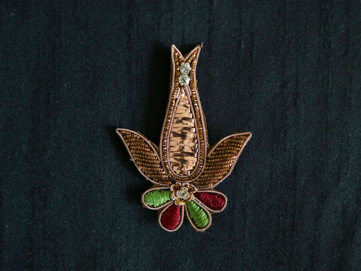 Gold Floral Embroidered patch,Handmade embroidered Tulip applique,Rose Gold Tulip Flower patch,Gold Gota Applique,DIY Patch