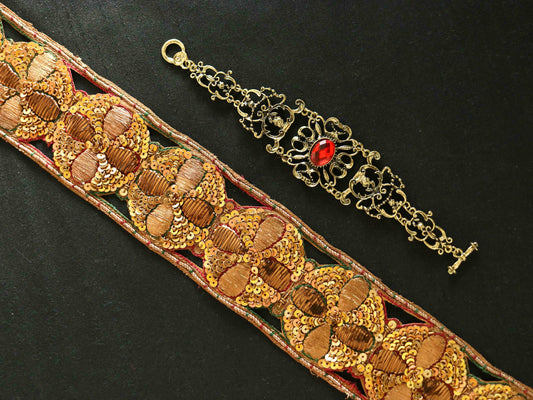 Vintage Gold Indian Embroidered Trim,Handmade Old Gold Cutwork Floral Border,Old Gold Lace,Antique Bridal Saree Border,Price/mtr