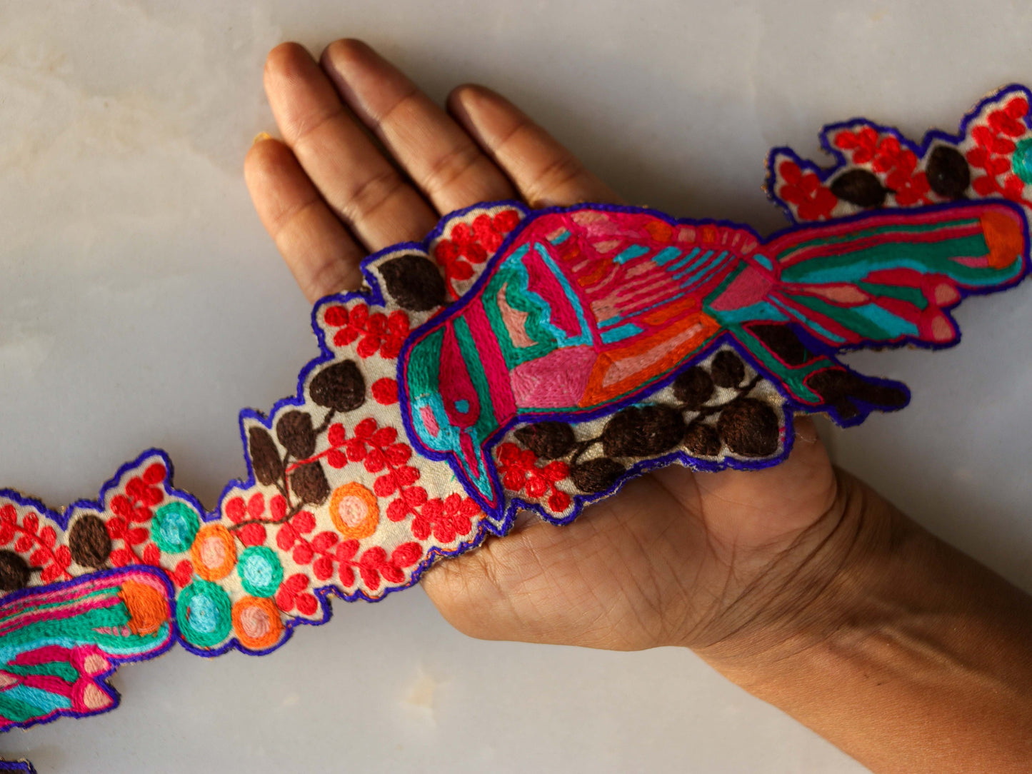 Pink Parrot Floral Cutwork Trim,Parrot Embroidered Border,Pink Bird Floral Lace,Cutwork Floral Saree Border,Price/mtr