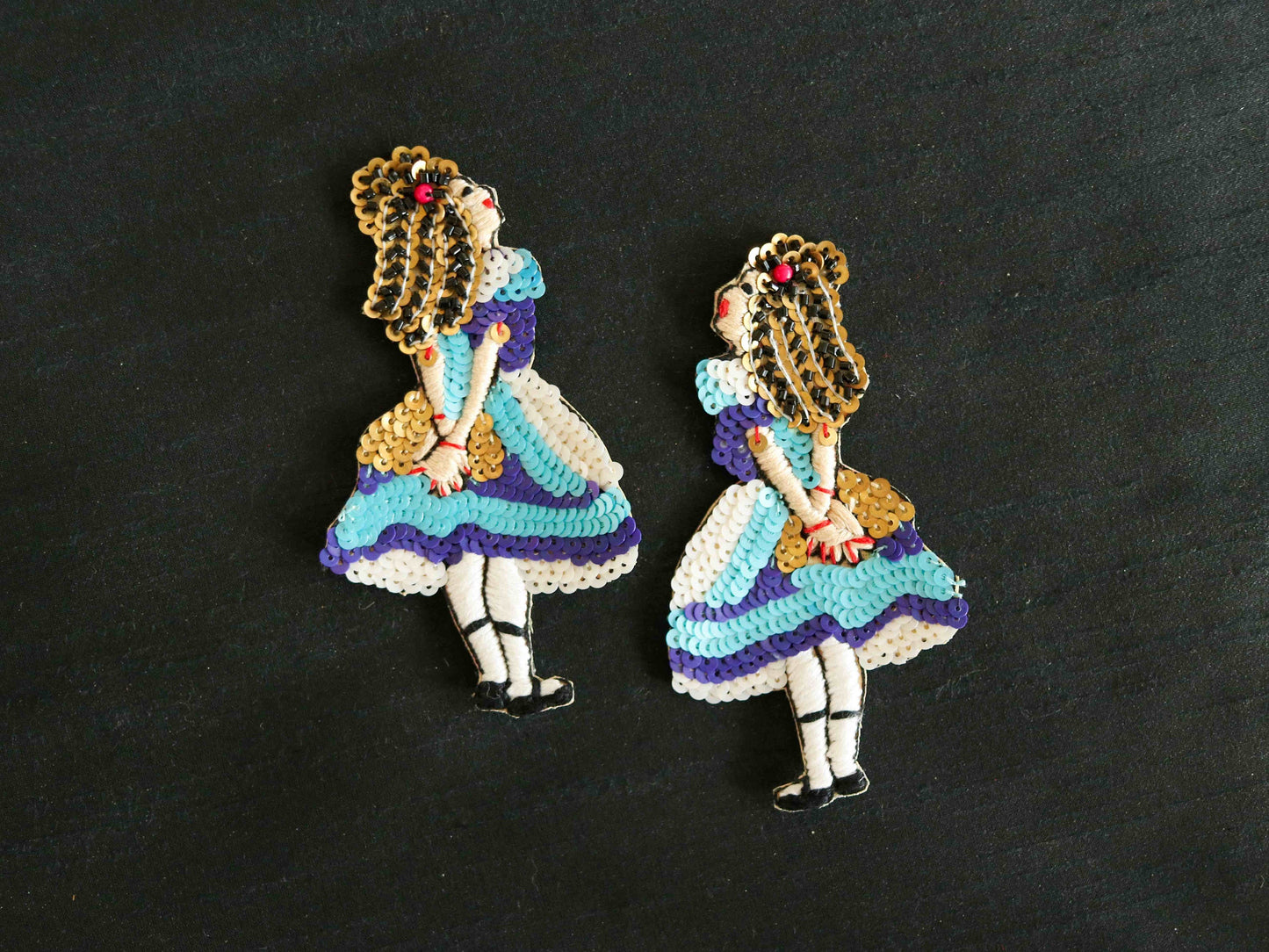 Quirky Girl Sequin Embroidered Patch,Handmade Girl Applique,Little Girl Ballerina Patch,Boho Human figure patch,DIY Patch