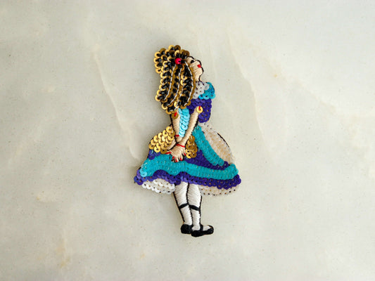 Quirky Girl Sequin Embroidered Patch,Handmade Girl Applique,Little Girl Ballerina Patch,Boho Human figure patch,DIY Patch