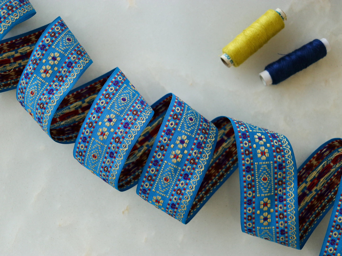 Blue Yellow Floral Brocade Trim,Blue Brocade Border,Indian Brocade Lace,Boho Blue Trim,Blue Floral Saree Border,Price/mtr