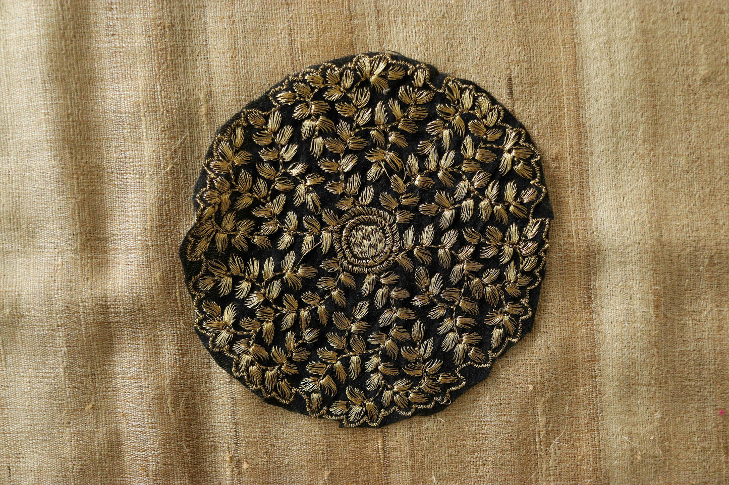 Black Gold Floral Embroidered Patch,Handmade Round Floral Applique,Large Indian Fabric Patch,DIY Denim Jacket Patch,Boho Applique
