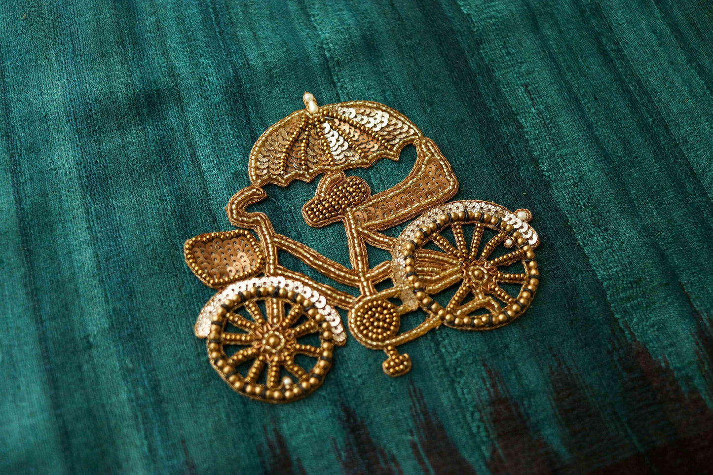 Quirky Cycle Golden Embroidered patch,Handmade Cycle applique,Boho Vehicle patch,Gold Zari Vintage Cycle Sew on DIY Patch