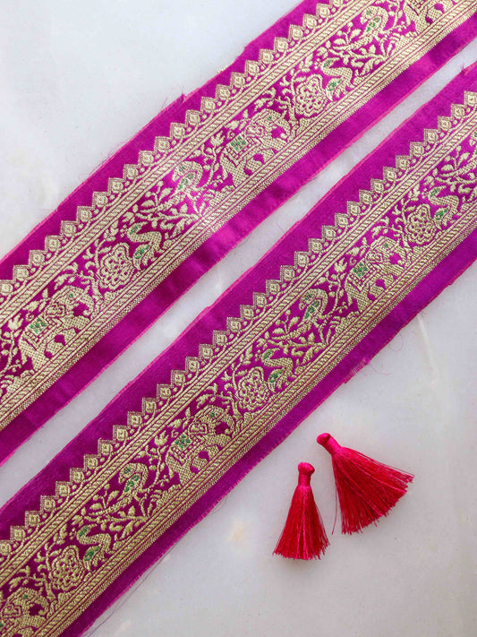 Purple Peacock Elephant Banarasi Trim,Handmade Purple Banarasi Border,Indian Brocade Lace,Designer Bird Saree Border,Price/mtr