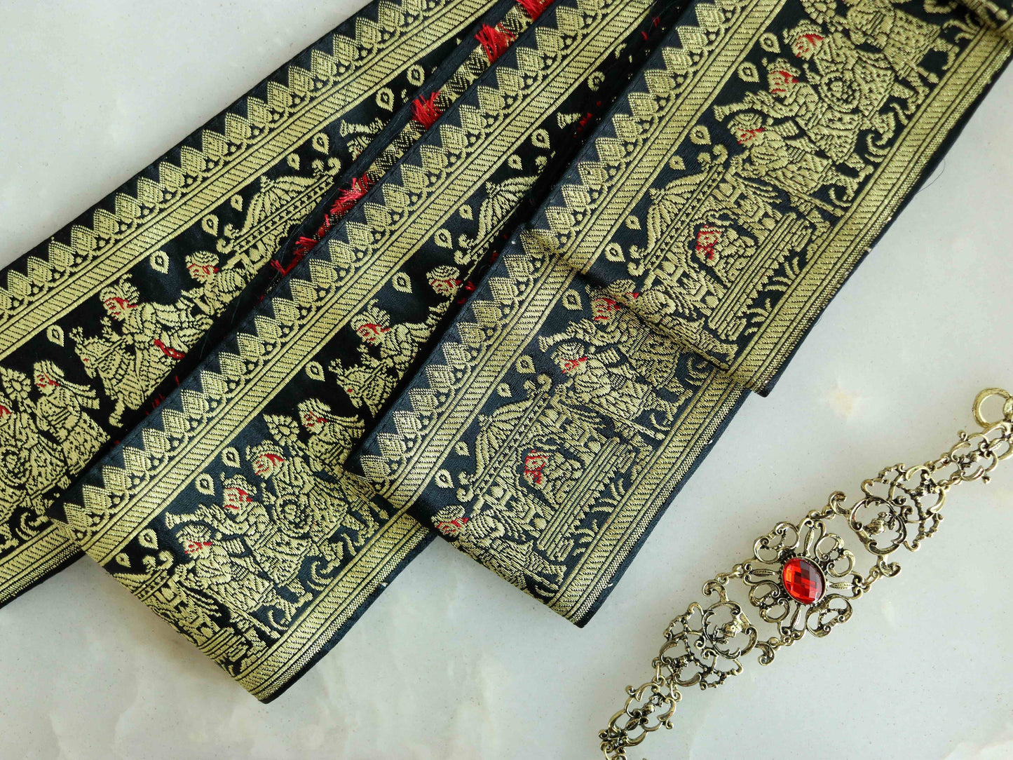 Black Gold Wedding Procession Trim,Handmade Black Banarasi Border,Indian Brocade Lace,Designer Bridal Saree Border,Price/mtr