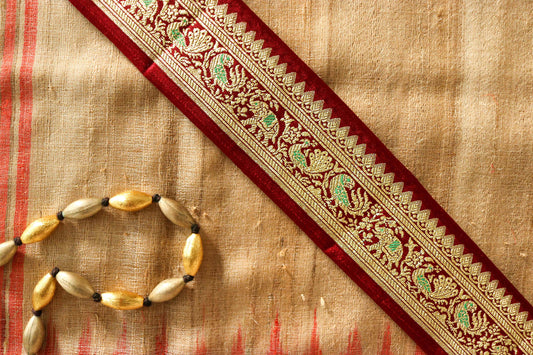 Maroon Peacock Elephant Banarasi Trim,Handmade Deep Red Banarasi Border,Indian Brocade Lace,Designer Red Bird Saree Border,Price/mtr