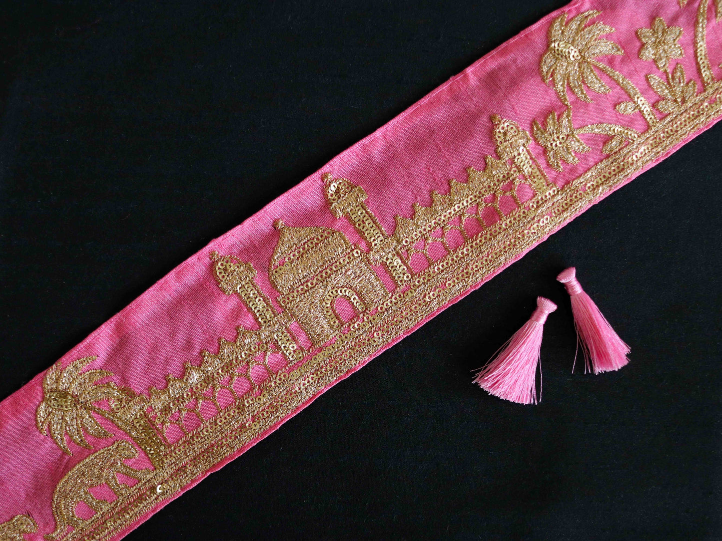 Pink Gold Tiger Palace Trim, Baby Pink Gold Embroidered Palace Border, Boho Animal Lace, Royal Indian Designer Trim, Price/mtr