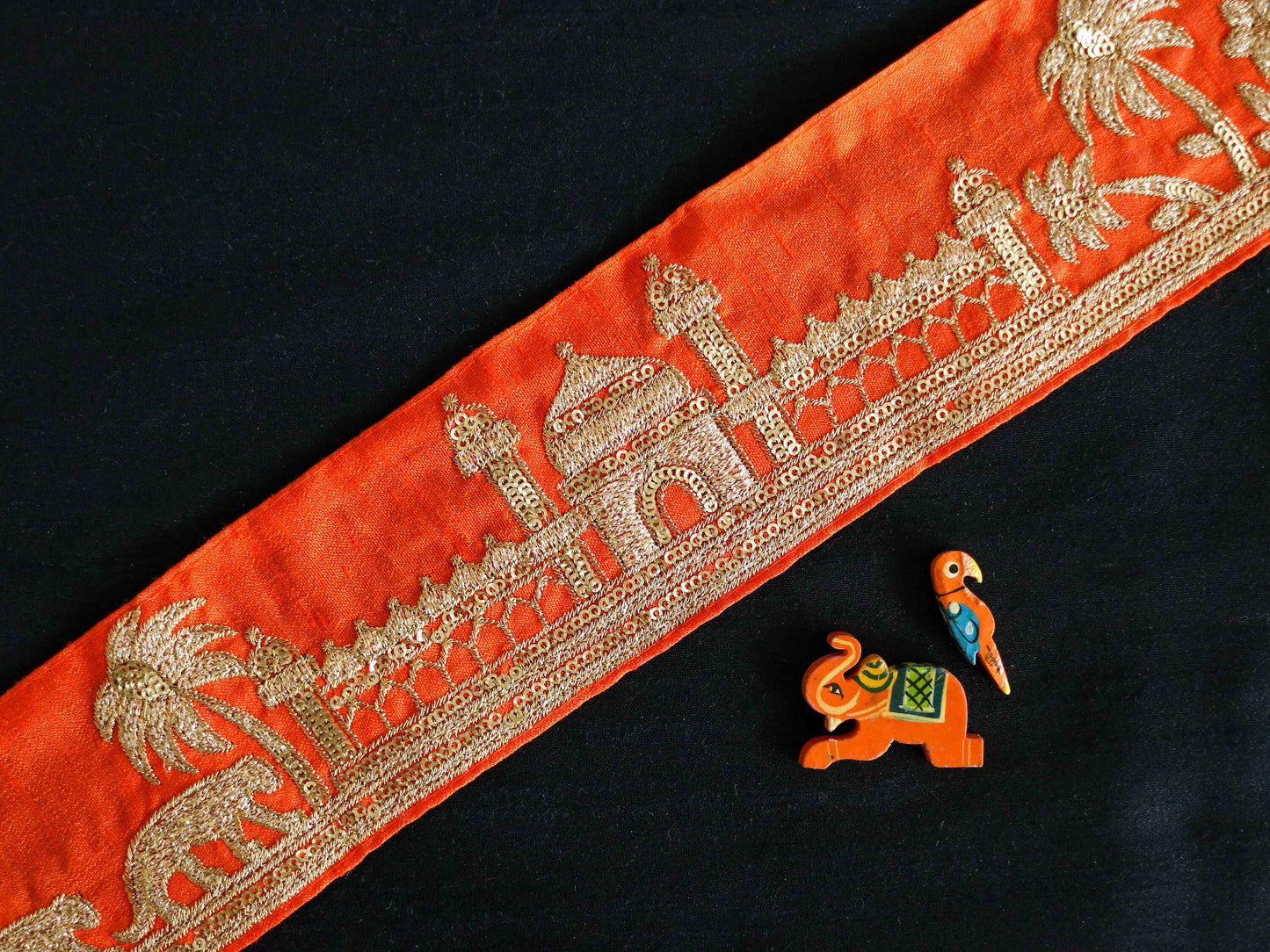 Orange Gold Tiger Palace Trim,Orange Gold Embroidered Palace Border,Boho Animal Lace,Royal Indian Designer Trim,Price/mtr