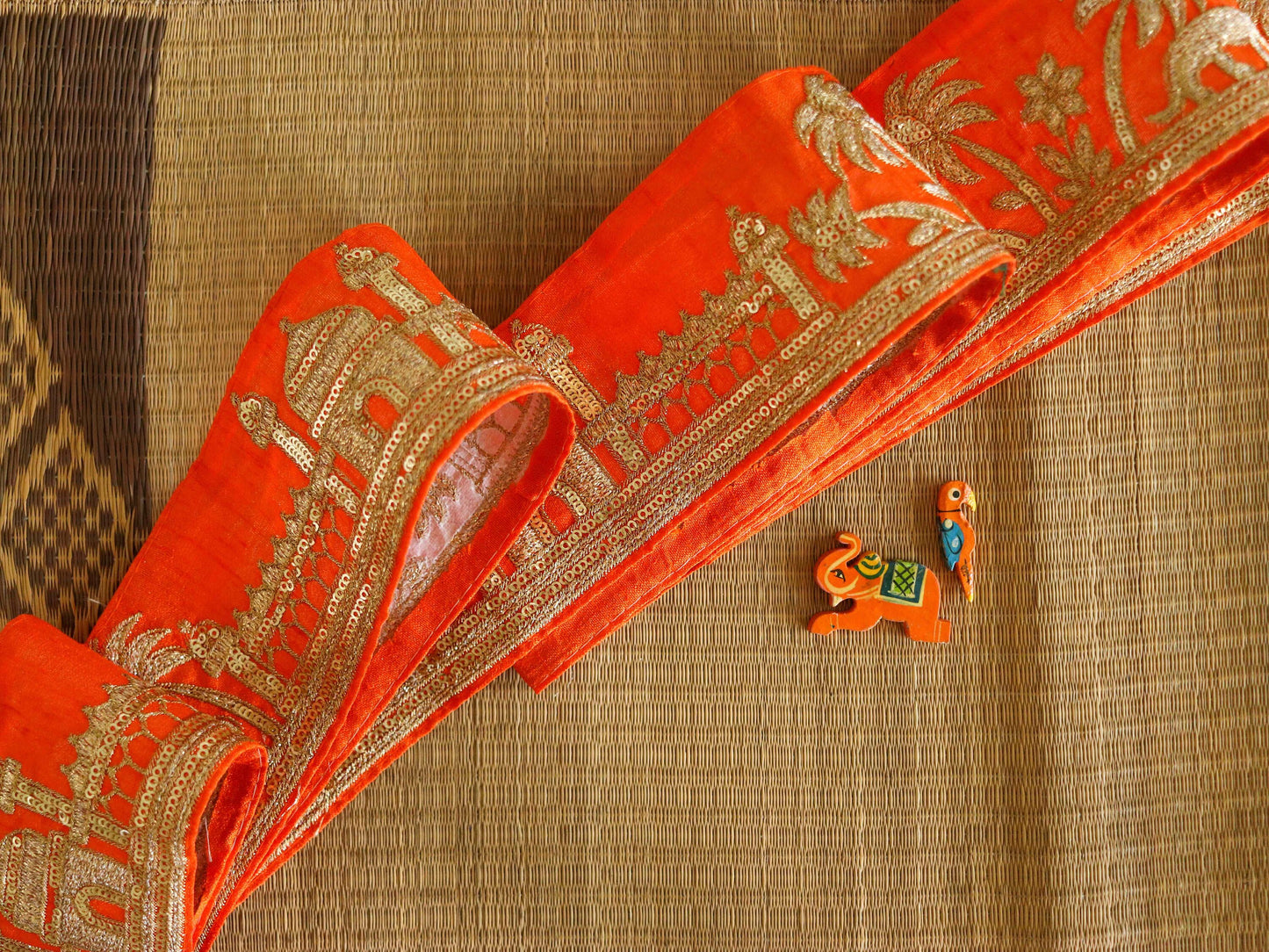 Orange Gold Tiger Palace Trim,Orange Gold Embroidered Palace Border,Boho Animal Lace,Royal Indian Designer Trim,Price/mtr