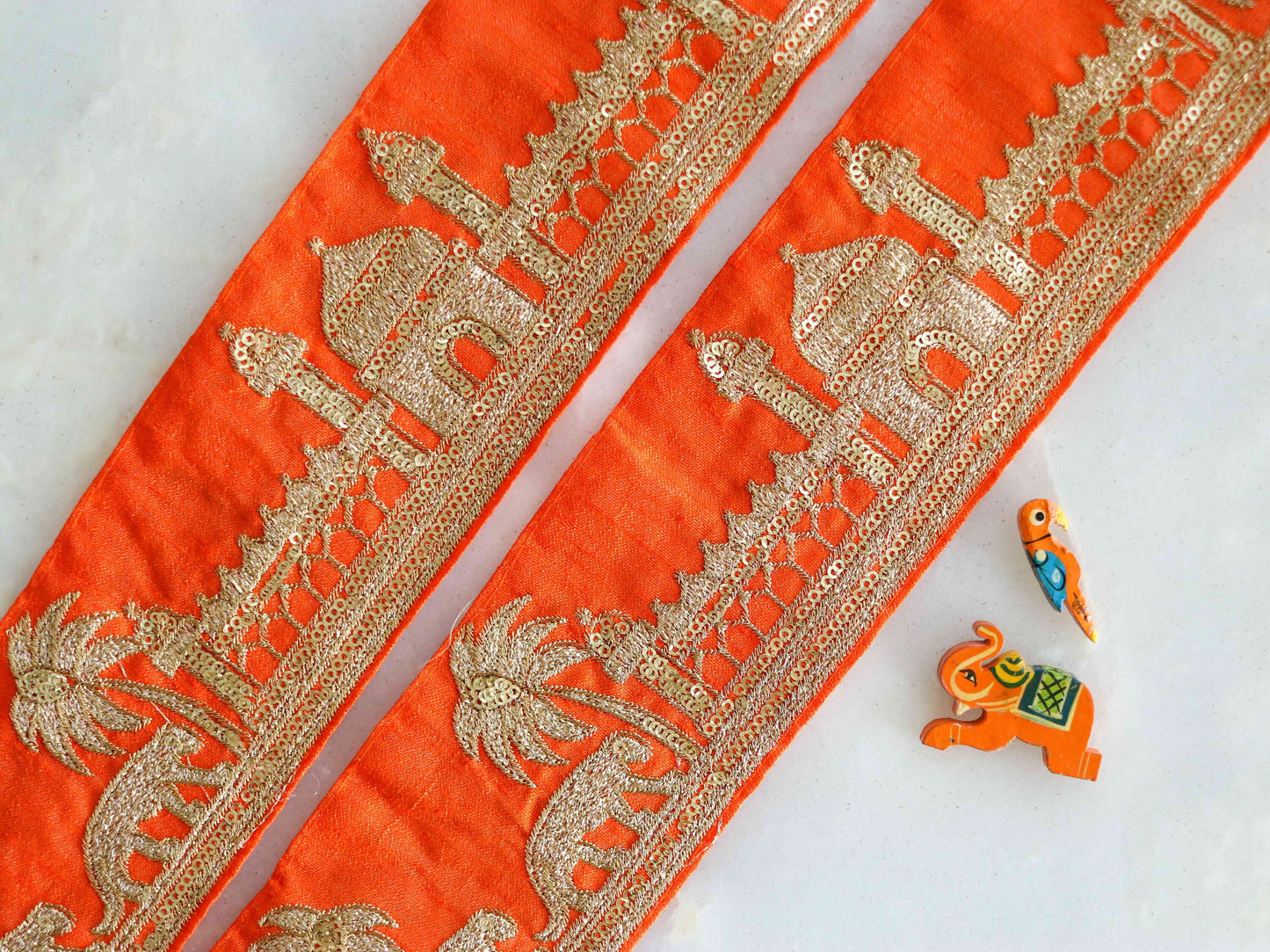 Orange Gold Tiger Palace Trim,Orange Gold Embroidered Palace Border,Boho Animal Lace,Royal Indian Designer Trim,Price/mtr