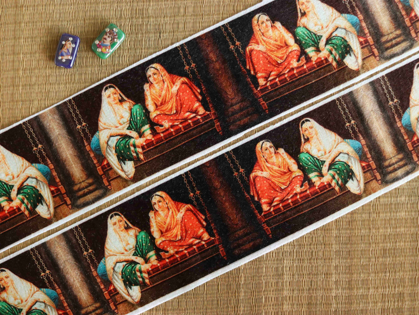 Indian Woman Digital Print Trim, Brown Suede Indian Bride Border, Quirky Boho Digital Print Lace, Bridal Digital Saree Border, Price/mtr