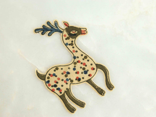 Quirky Kalamkari Deer Print Patch,Handmade Indian Printed Applique,Blockprint Animal Patch,Boho DIY Saree Patch,Medium,1 Piece