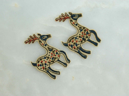 Quirky Kalamkari Deer Print Patch,Handmade Indian Printed Applique,Blockprint Animal Patch,Boho DIY Saree Patch,Small,2 pcs