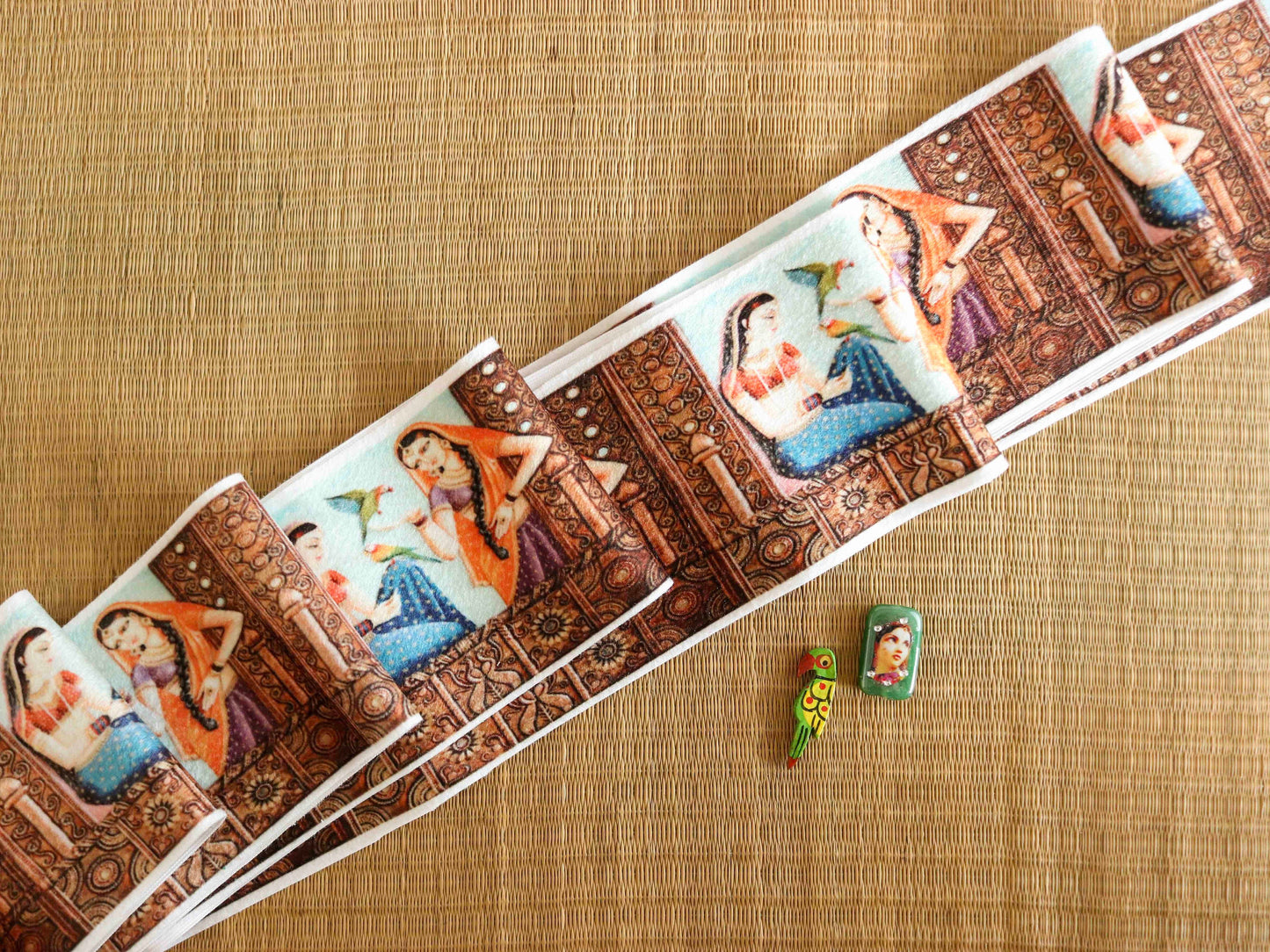 Indian Woman Digital Print Trim,Printed Suede Indian Girl Border,Quirky Boho Digital Print Lace,Bridal Digital Saree Border,Price/mtr