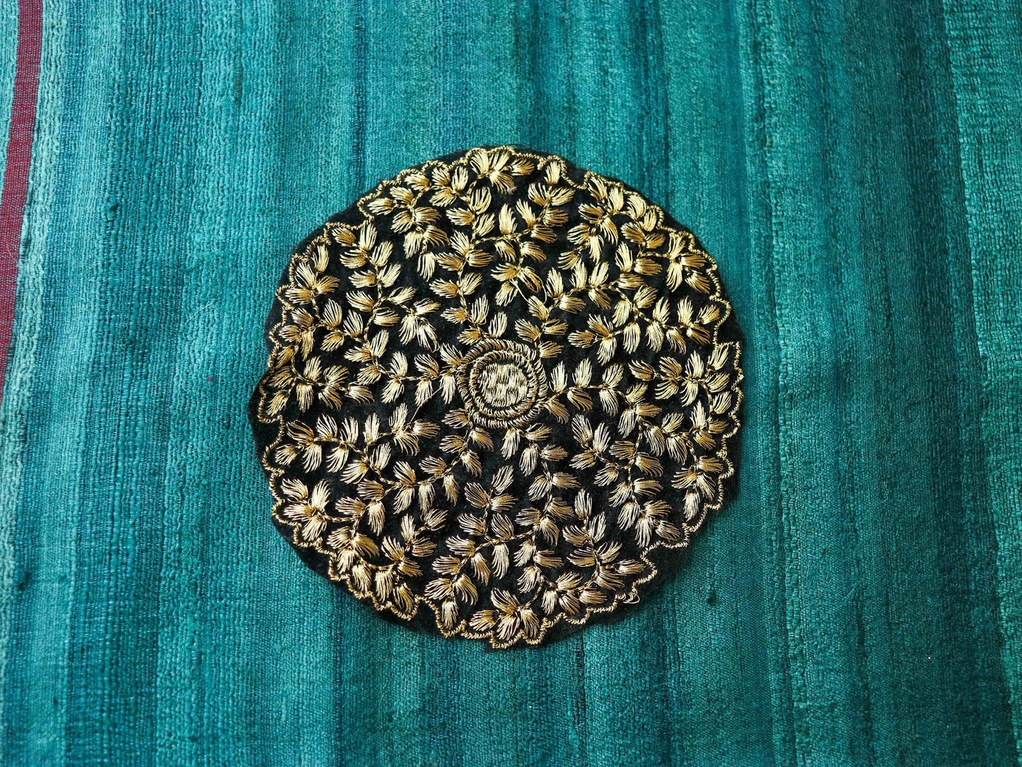 Black Gold Floral Embroidered Patch,Handmade Round Floral Applique,Large Indian Fabric Patch,DIY Denim Jacket Patch,Boho Applique