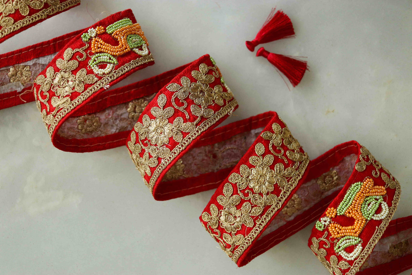 Red Gold Scooter Embroidered Trim,Quirky Orange Scooter Border,Vehicle Embroidery Lace,Indian Trim,Boho Red Gold Saree Border,Price/mtr