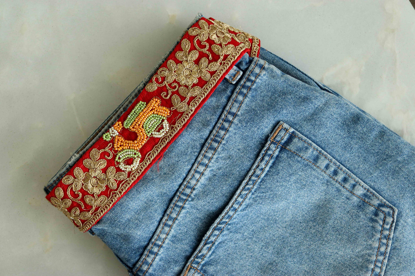 Red Gold Scooter Embroidered Trim,Quirky Orange Scooter Border,Vehicle Embroidery Lace,Indian Trim,Boho Red Gold Saree Border,Price/mtr