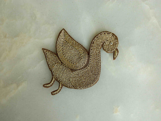 Golden Duck embroidered patch,Handmade Duck applique,Golden Indian bird zari patch,Sew on applique,Boho DIY Bird Patch