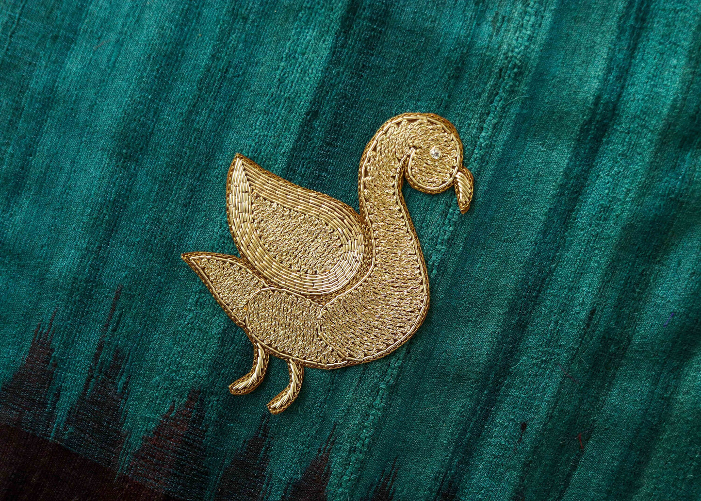 Golden Duck embroidered patch,Handmade Duck applique,Golden Indian bird zari patch,Sew on applique,Boho DIY Bird Patch
