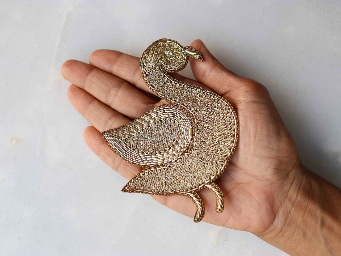 Golden Duck embroidered patch,Handmade Duck applique,Golden Indian bird zari patch,Sew on applique,Boho DIY Bird Patch