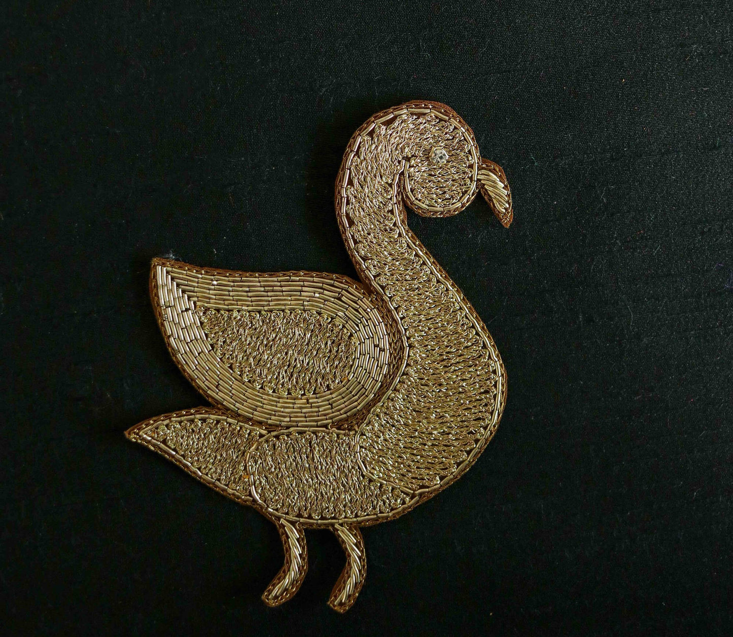 Golden Duck embroidered patch,Handmade Duck applique,Golden Indian bird zari patch,Sew on applique,Boho DIY Bird Patch