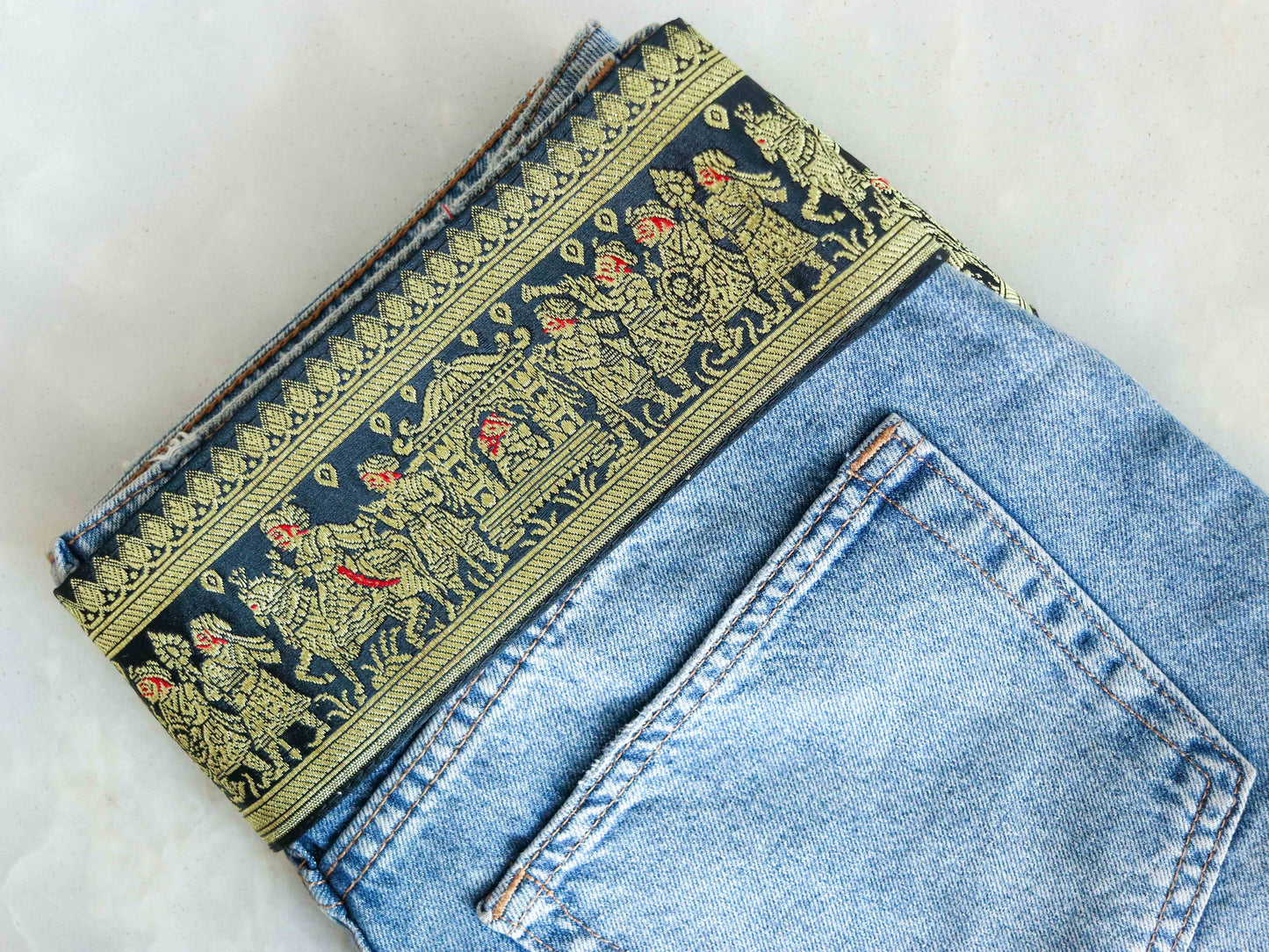 Black Gold Wedding Procession Trim,Handmade Black Banarasi Border,Indian Brocade Lace,Designer Bridal Saree Border,Price/mtr