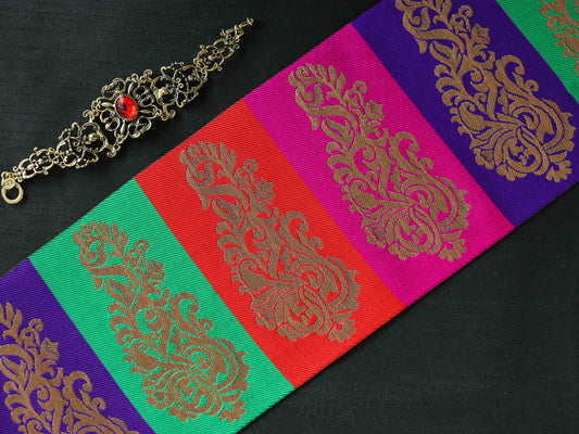 Multicolour Floral Brocade Trim,Colourful Floral Border,Rainbow Border,Designer Indian Lace,Bridal Saree Border,Price/mtr, CL