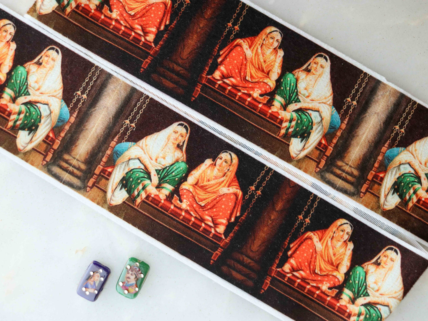 Indian Woman Digital Print Trim, Brown Suede Indian Bride Border, Quirky Boho Digital Print Lace, Bridal Digital Saree Border, Price/mtr