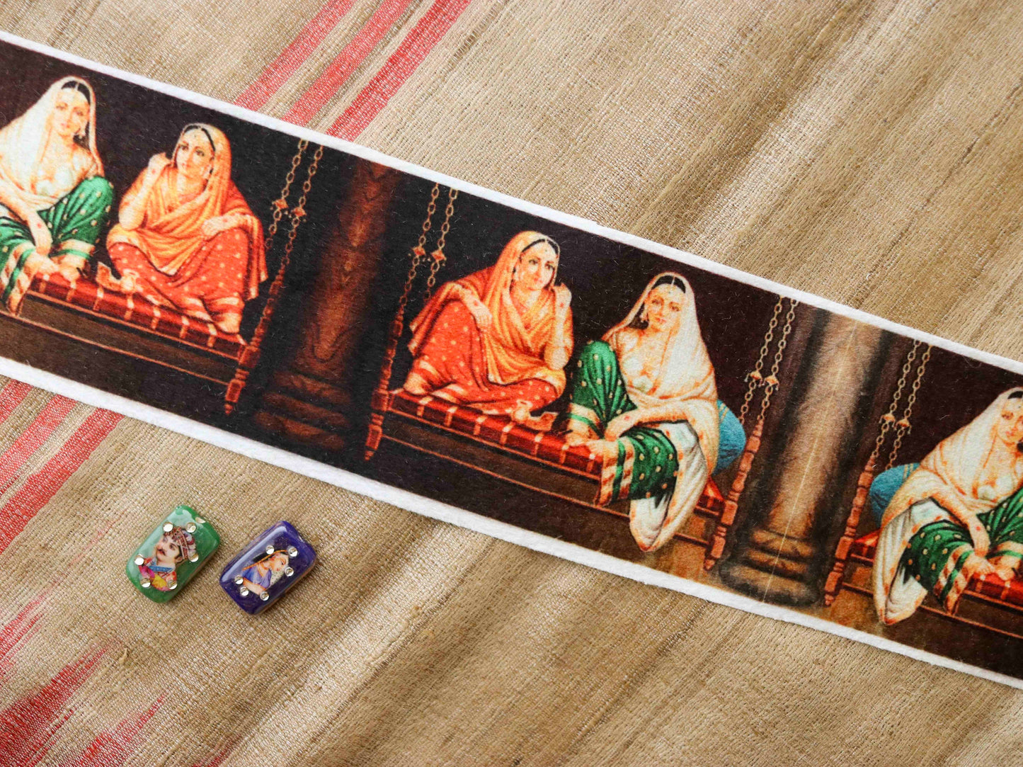 Indian Woman Digital Print Trim, Brown Suede Indian Bride Border, Quirky Boho Digital Print Lace, Bridal Digital Saree Border, Price/mtr