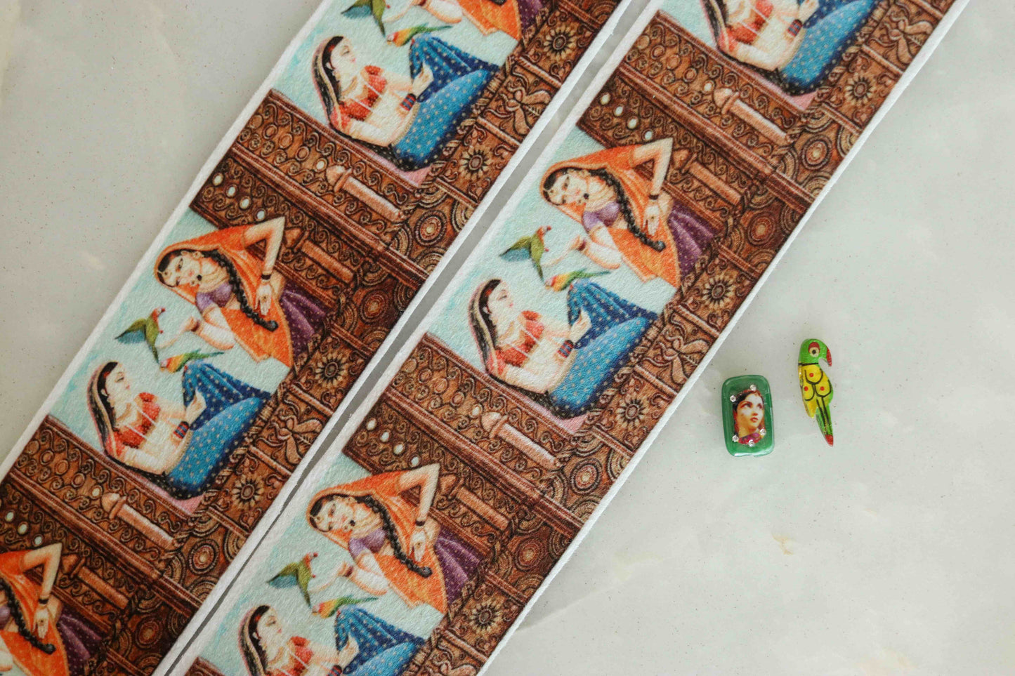 Indian Woman Digital Print Trim,Printed Suede Indian Girl Border,Quirky Boho Digital Print Lace,Bridal Digital Saree Border,Price/mtr