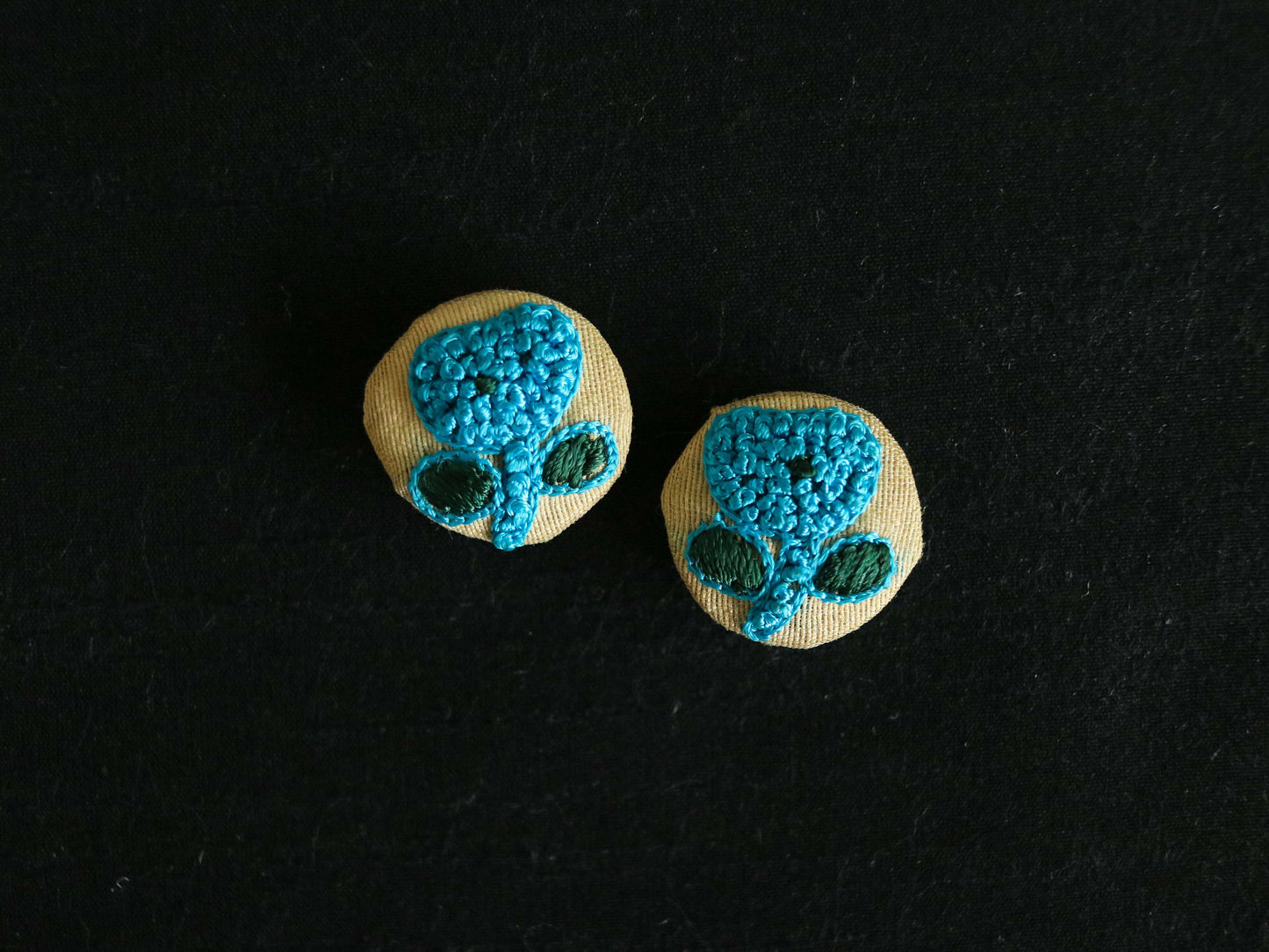 Blue Beige Embroidered Rose Buttons,Handmade Blue Beige Floral Buttons,Floral Charms,Jacket Tote Bag Sherwani Buttons,2 pcs