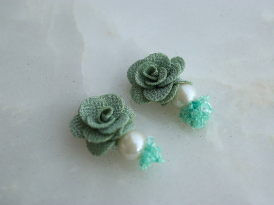 Green White Floral Beaded Buttons,Handmade Sea Green Floral Fabric Buttons,Floral Charms,Jacket Tote Bag Sherwani Buttons,2 pcs