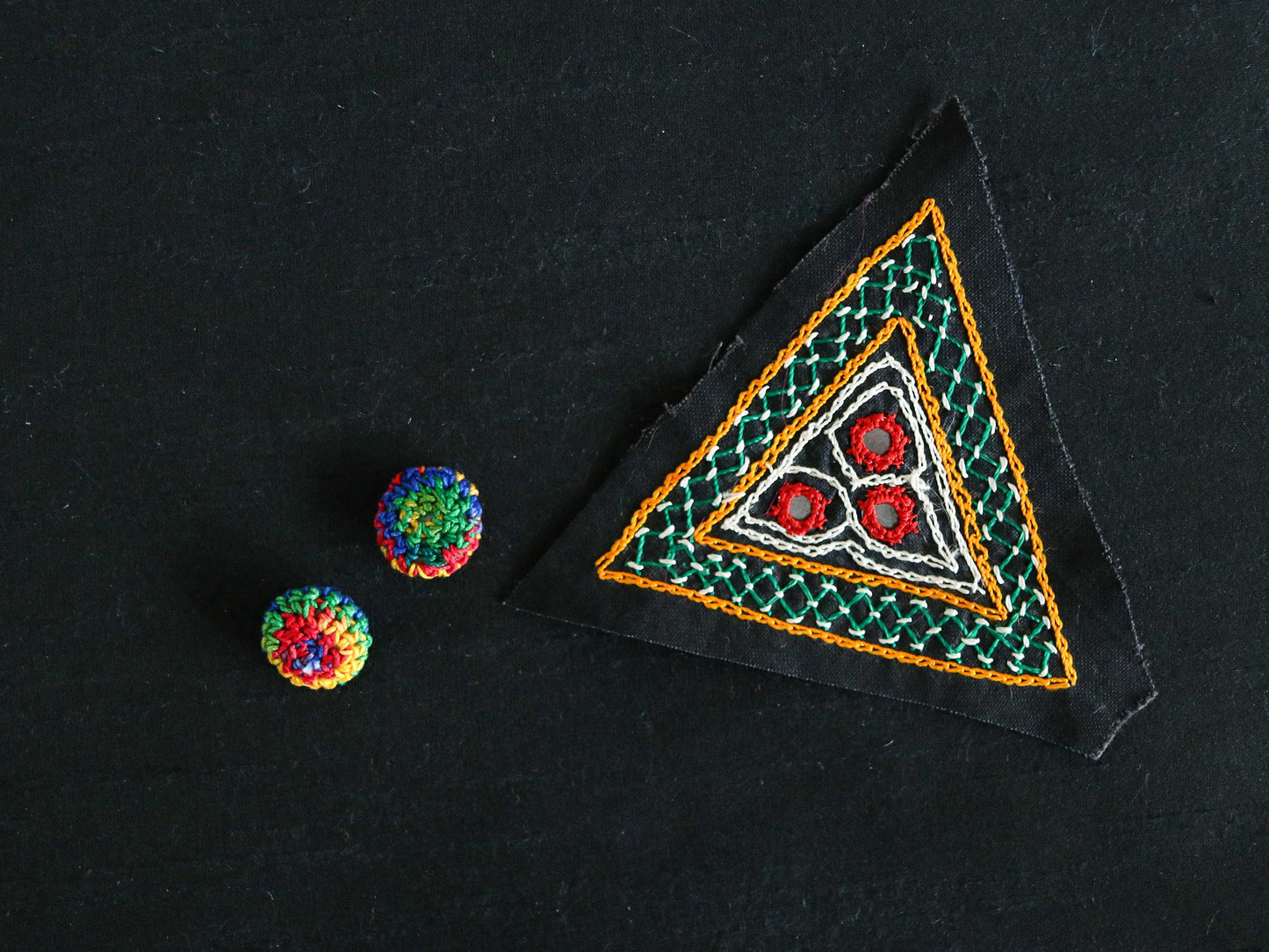 Black Triangle Kutchi Embroidered Patch,Handmade Mirror Applique,Boho Tribal Banjara Black Mirror Embroidery Patch,DIY Patch