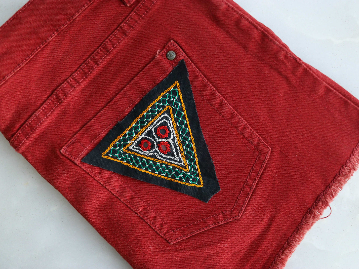 Black Triangle Kutchi Embroidered Patch,Handmade Mirror Applique,Boho Tribal Banjara Black Mirror Embroidery Patch,DIY Patch