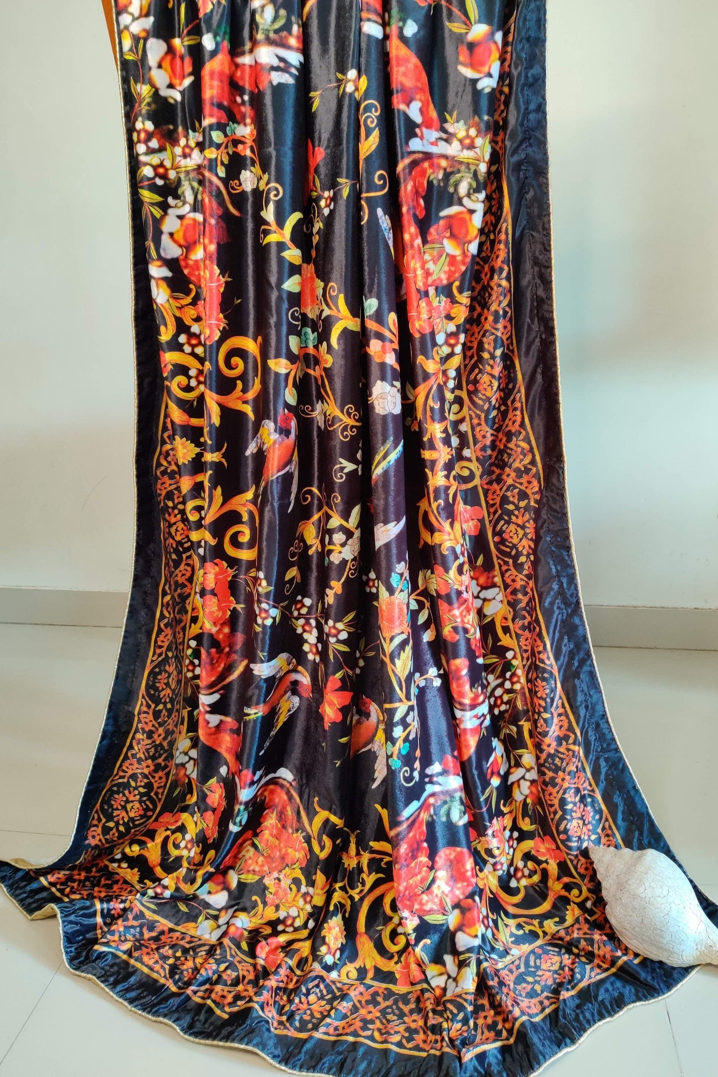 Nargis - Black Floral Velvet Dupatta,Indian Long Stole,Velvet Fabric,Sewing Fabric,Digital Print Velvet Shawl,Mother's Day Gift for her