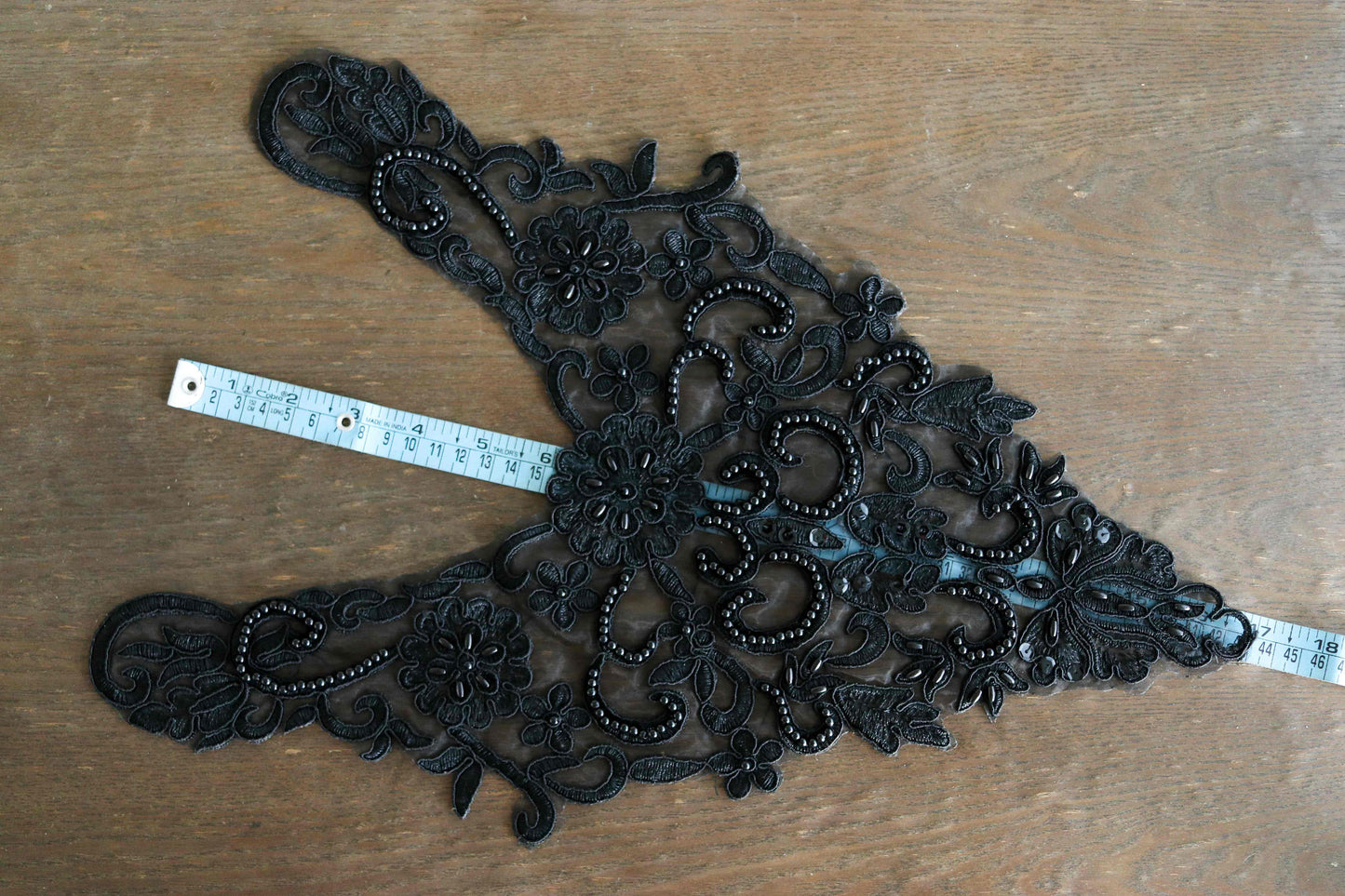 Black Beaded Embroidered Neckline Patch,Handmade Vintage Collar Patch,Black Beaded Crafting DIY Neck Patch,Backline Applique