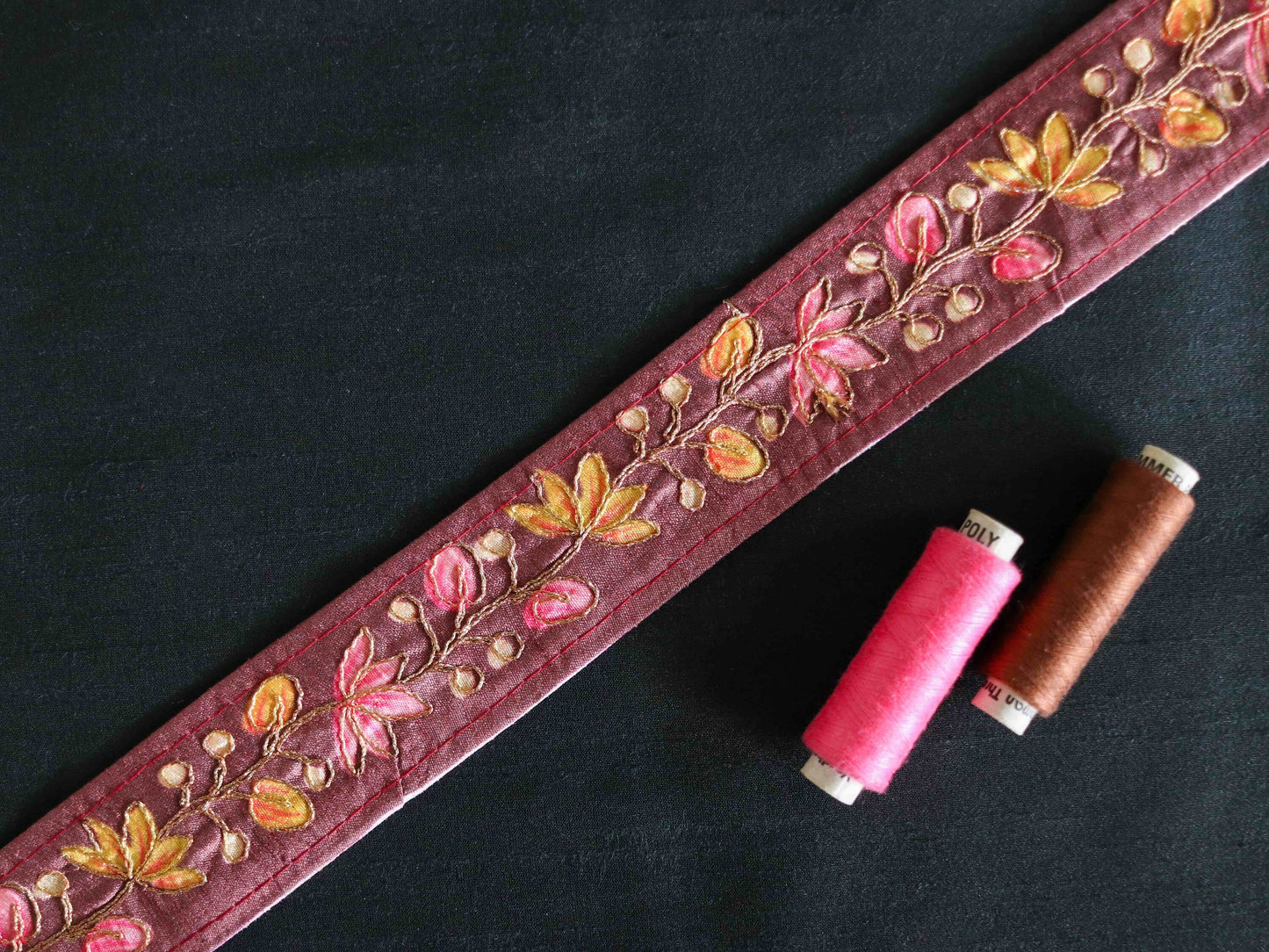 Brown Floral Digital Print Trim,Brown Pink Printed Border,Boho Floral Digital Print Lace,Floral Saree Border,Price/mtr