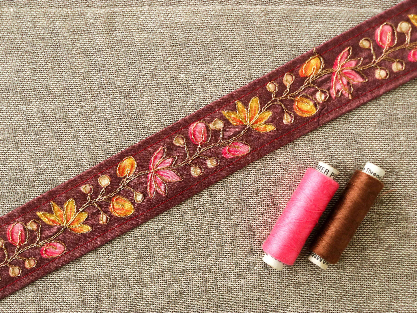 Brown Floral Digital Print Trim,Brown Pink Printed Border,Boho Floral Digital Print Lace,Floral Saree Border,Price/mtr