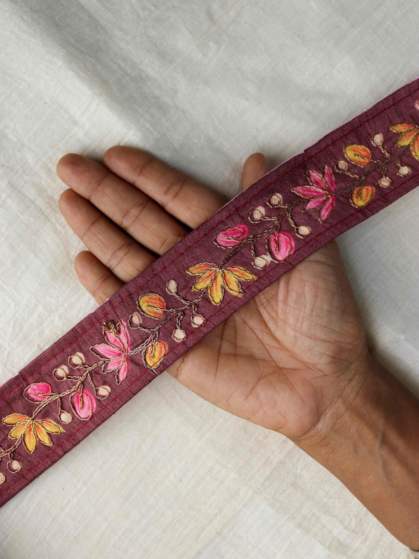 Brown Floral Digital Print Trim,Brown Pink Printed Border,Boho Floral Digital Print Lace,Floral Saree Border,Price/mtr