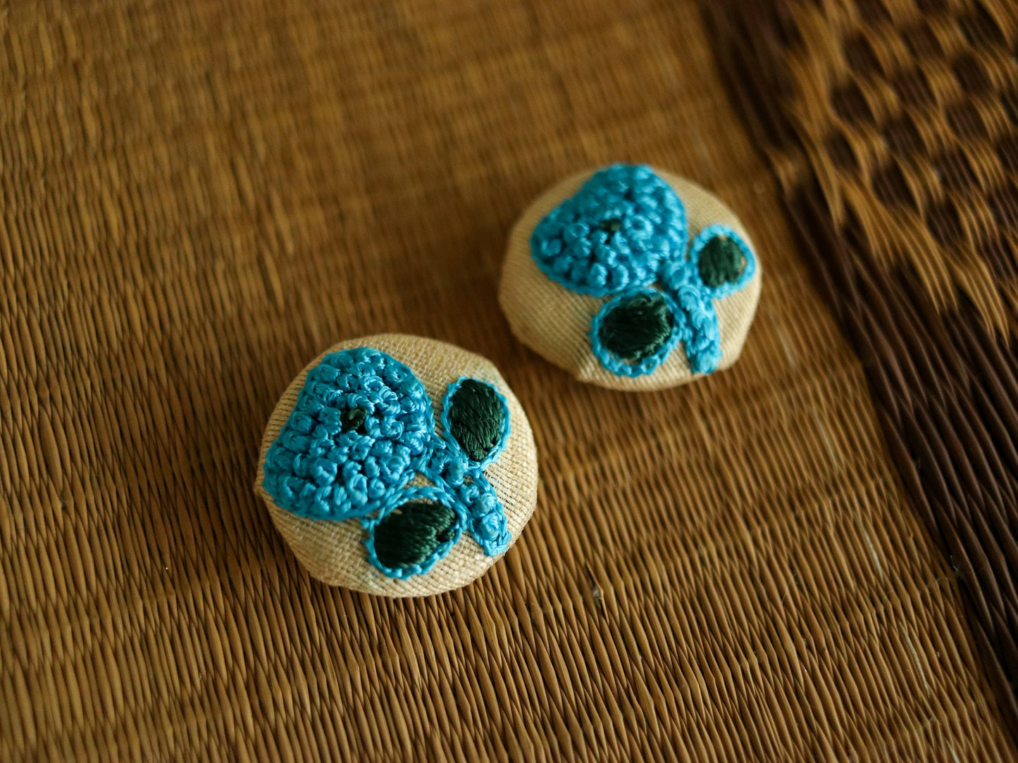 Blue Beige Embroidered Rose Buttons,Handmade Blue Beige Floral Buttons,Floral Charms,Jacket Tote Bag Sherwani Buttons,2 pcs