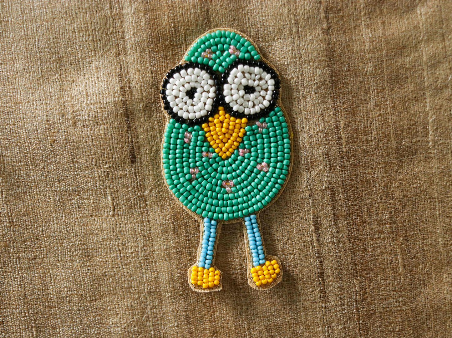 Quirky Green Beaded Duck patch,Handmade Bird applique,Green Bead Duckling bird patch,Boho Bird Patch,DIY Patch