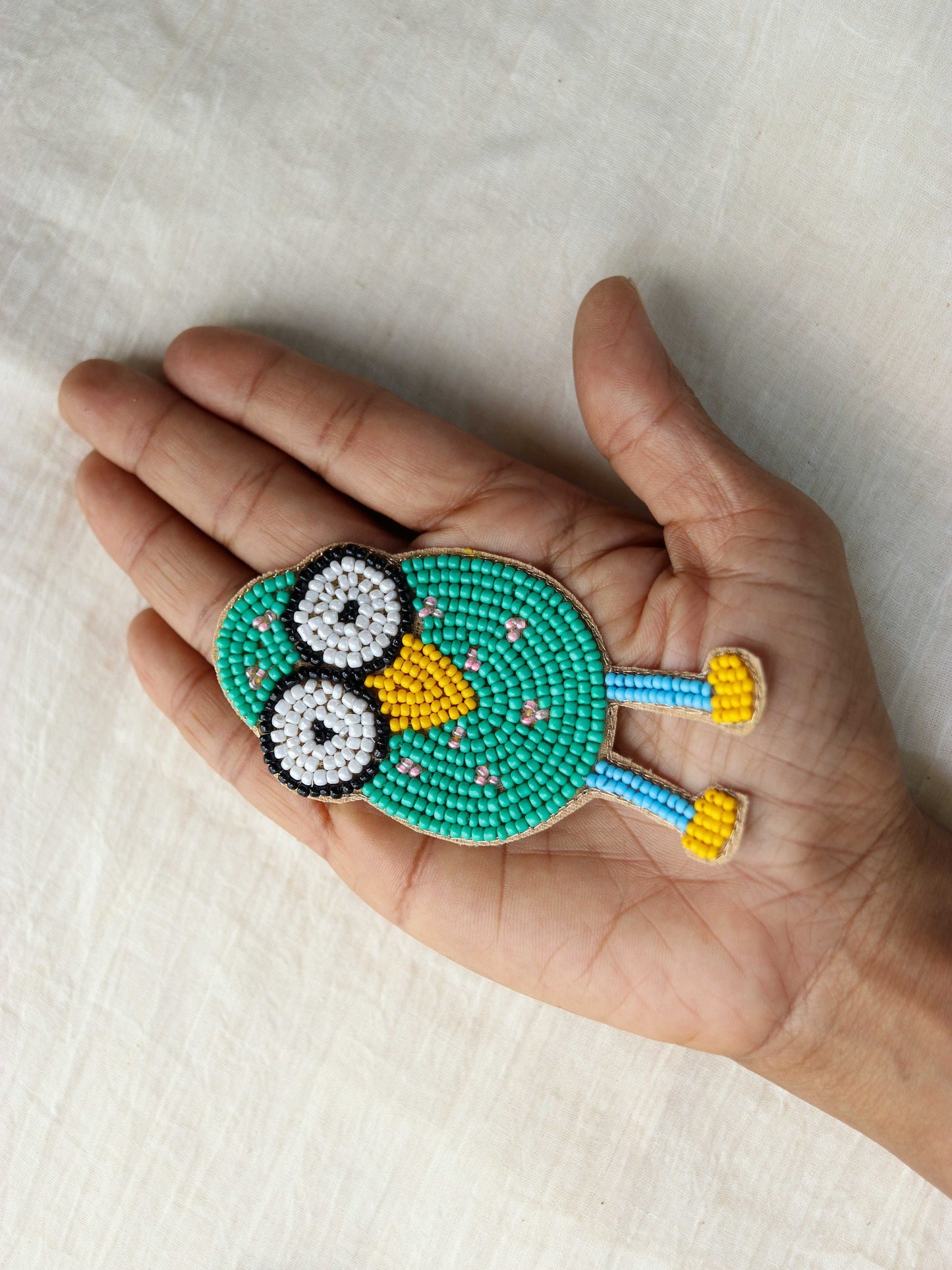 Quirky Green Beaded Duck patch,Handmade Bird applique,Green Bead Duckling bird patch,Boho Bird Patch,DIY Patch