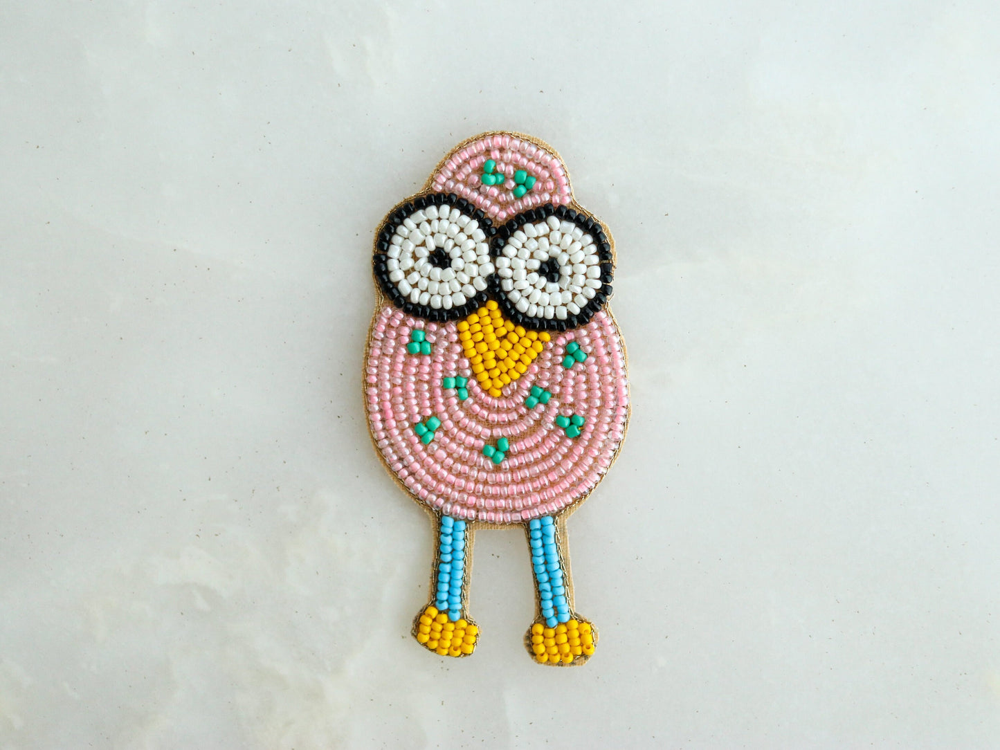 Quirky Pink Beaded Duck patch,Handmade Bird applique,Pink Bead Duckling bird patch,Boho Bird Patch,DIY Patch
