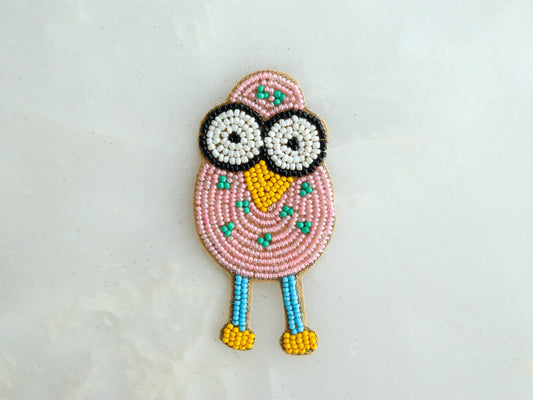 Quirky Pink Beaded Duck patch,Handmade Bird applique,Pink Bead Duckling bird patch,Boho Bird Patch,DIY Patch