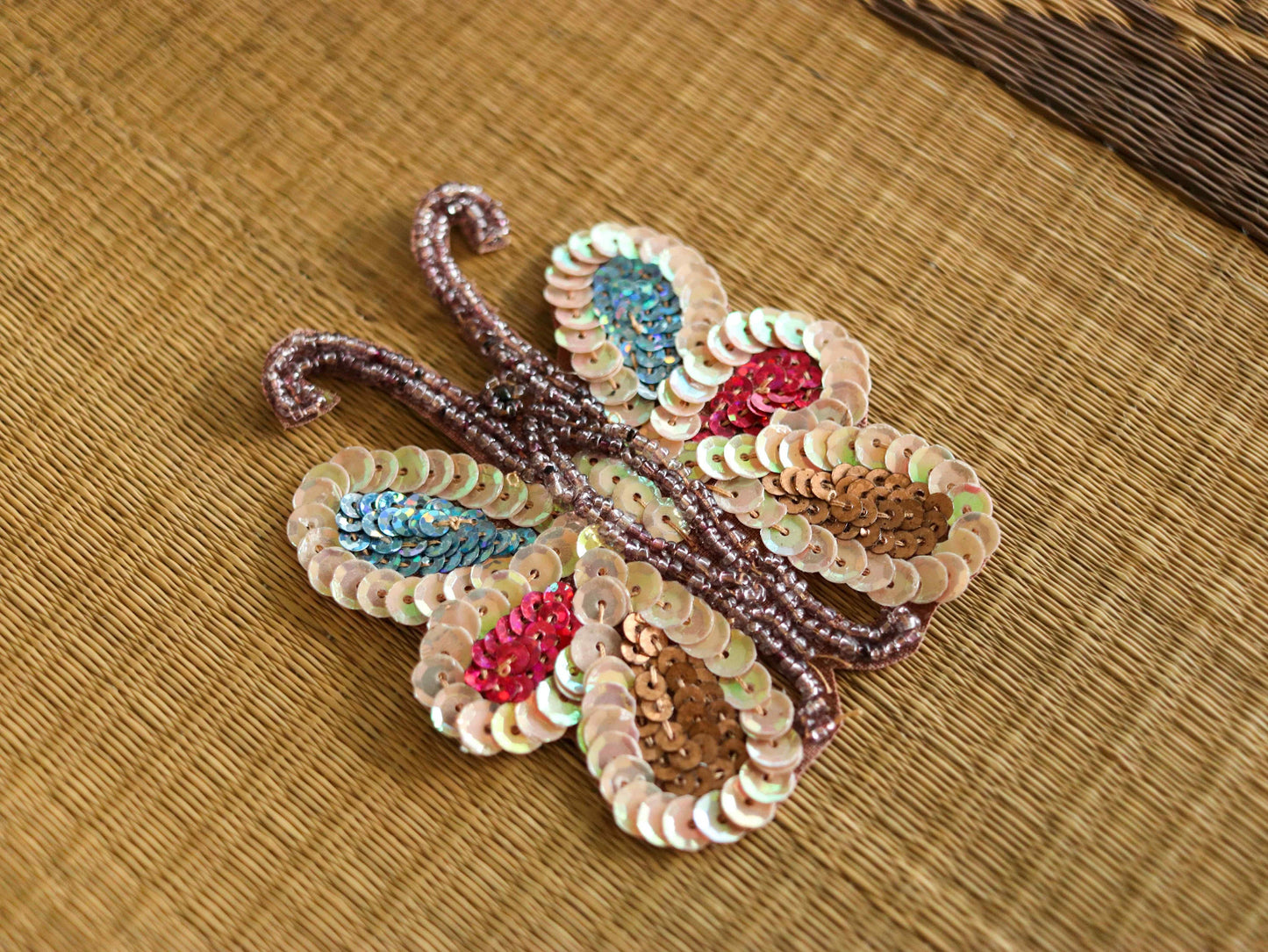 Golden Sequin Butterfly Embroidered Patch,Handmade Colourful Sequin Beaded Insect Applique,Boho Quirky Insect Patch,DIY Patch